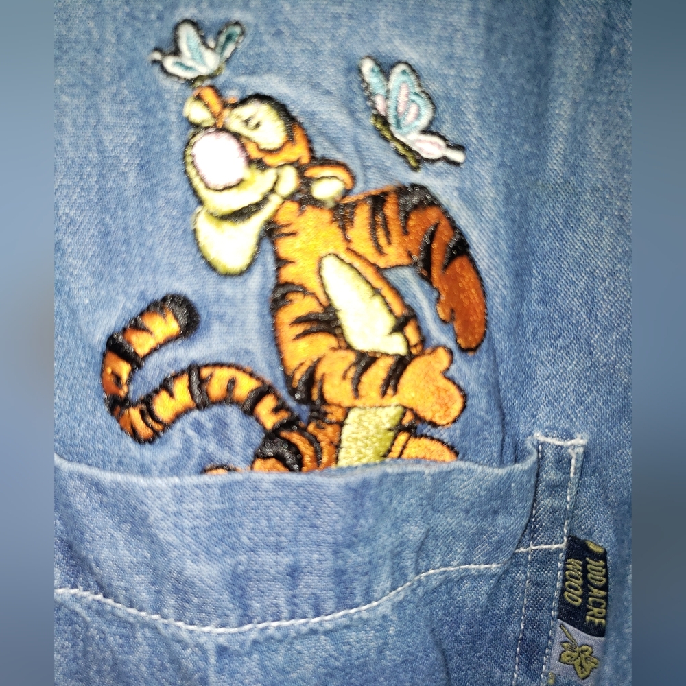 3x Plus Size 22 24 Winnie The Pooh Tigger Denim Blouse Shirt Top Womens Cotton - Picture 2 of 4